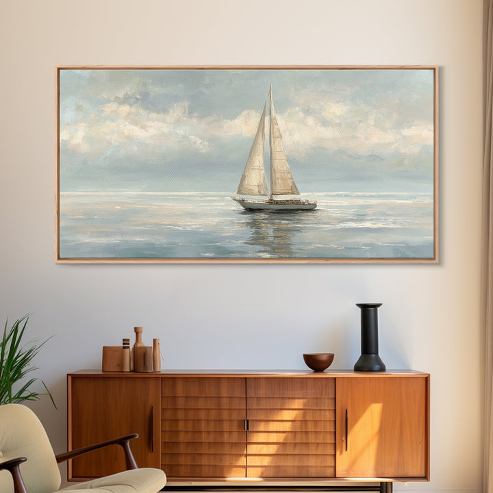 Quiet Sailboat on Calm Water Framed Canvas Print, Waiting Room Art, Digital Art Print, Waiting Room Decor, Fine Art, Calm, WRA-2x1-87