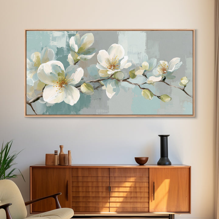 White Orchid on Light Gray Ground Framed Canvas Print, Waiting Room Art, Bauhaus Print, Waiting Room Decor, Fine Art, Calm, WRA-2x1-99