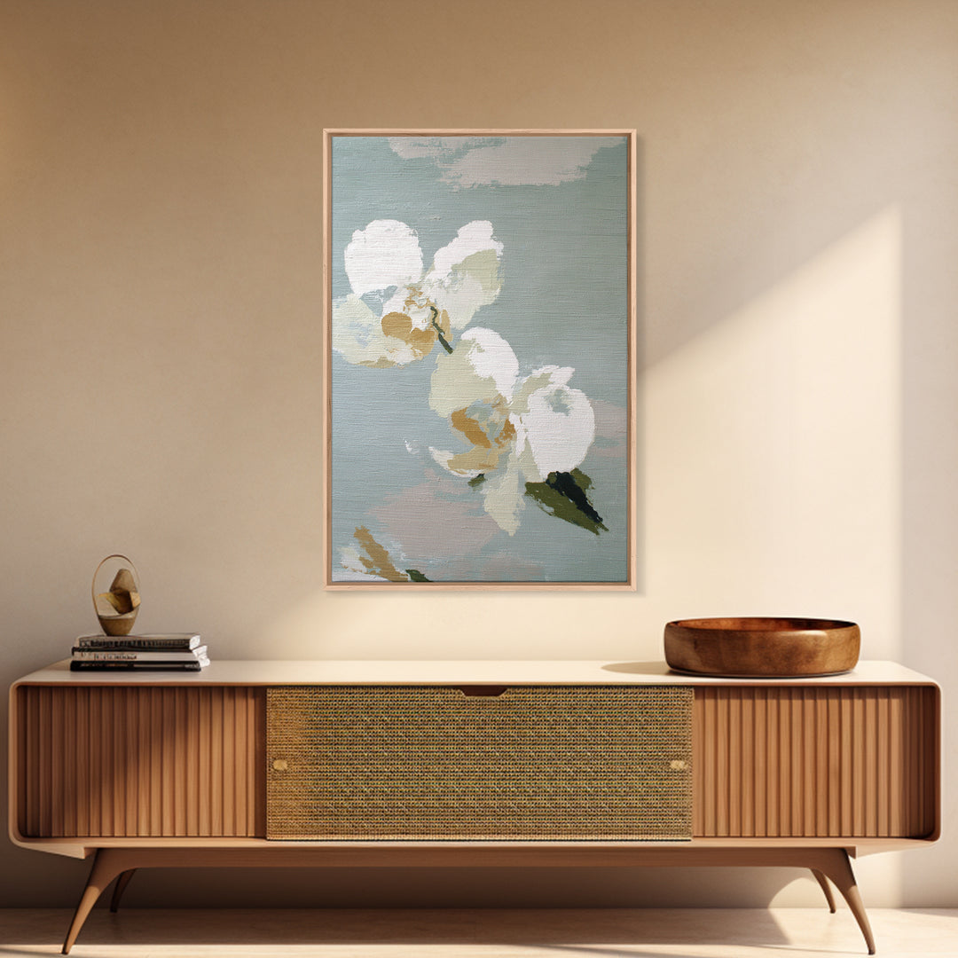 White Orchid on Light Gray Ground Canvas Print, Waiting Room Art, Gallery Decor, Waiting Room Decor, Fine Art, Calm, WRA-2x3-15
