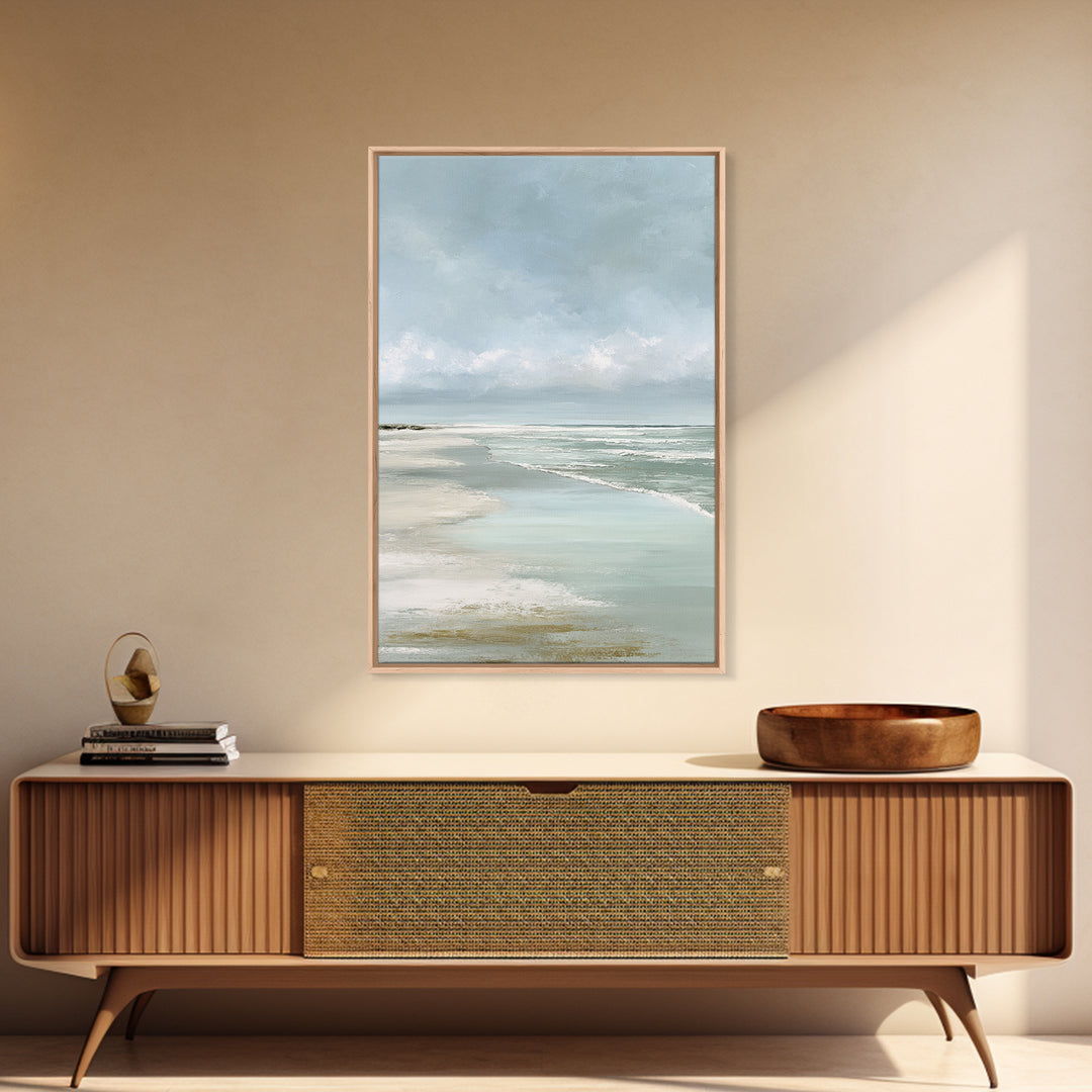 Coastal Horizon with Pale Sand and Water Framed Canvas Print, Waiting Room Art, Printable Wall Art, Waiting Room Decor, Calm, WRA-2x3-17