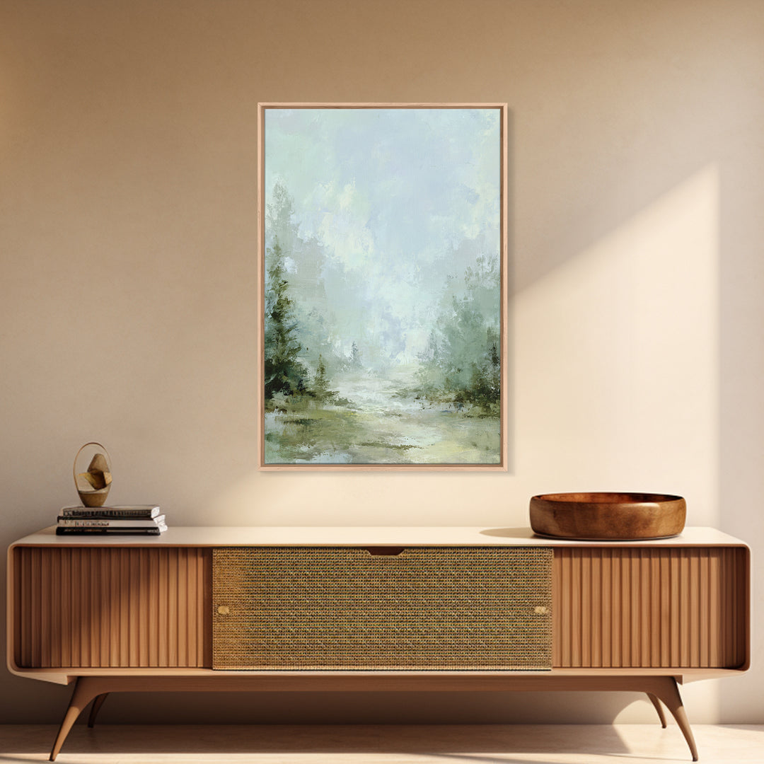 Misty Forest Path Framed Canvas Print, Waiting Room Art, Neutral Decor, Waiting Room Decor, Fine Art, Calm, Wall Art, WRA-2x3-19