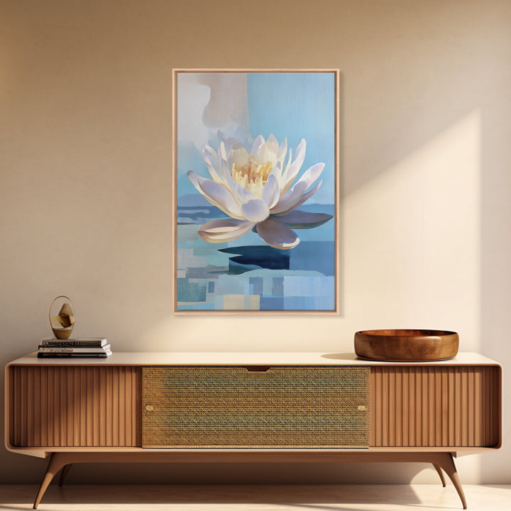 Lotus Flower on Still Water Framed Canvas Print, Waiting Room Art, Wall Art, Waiting Room Decor, Calm, Floral Wall Art, WRA-2x3-47