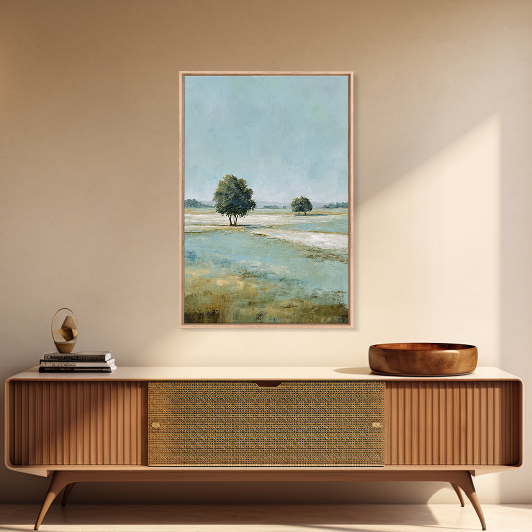 Open Field with Distant Tree Framed Canvas Print, Waiting Room Art, Textured Painting, Waiting Room Decor, Fine Art, Calm, WRA-2x3-55
