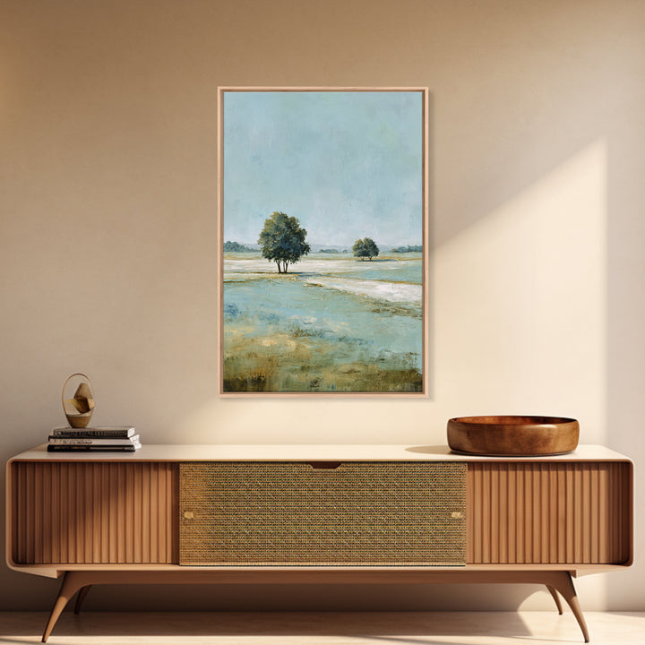 Open Field with Distant Tree Framed Canvas Print, Waiting Room Art, Textured Painting, Waiting Room Decor, Fine Art, Calm, WRA-2x3-55
