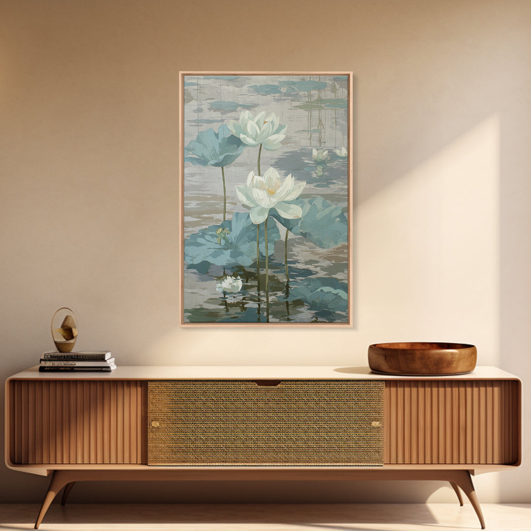 Lotus Flower on Still Water Canvas Print, Waiting Room Art, Original Art, Waiting Room Decor, Oil Painting, Calm, Office Art, WRA-2x3-71