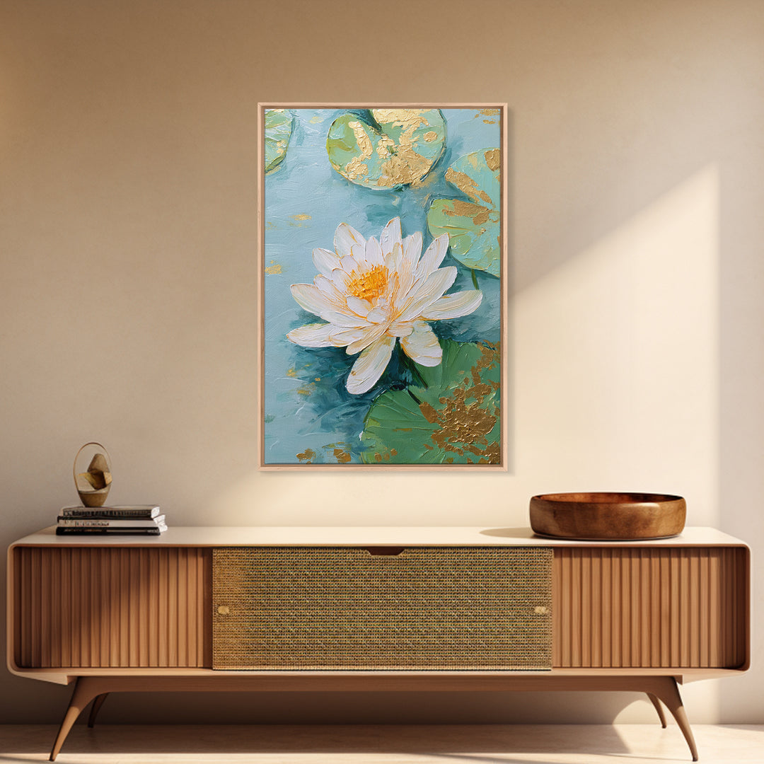 Lotus Flower on Still Water Canvas Print, Waiting Room Art, Gallery Wall Art, Waiting Room Decor, Watercolor Art, Calm, WRA-2x3-95