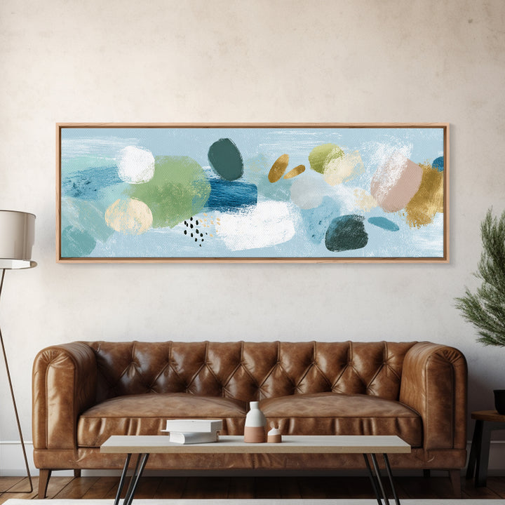 Pastel Rainbow Shapes for Pediatric Spaces Framed Canvas Print, Waiting Room Art, Waiting Room Decor, Abstract Art, Calm, WRA-3x1-10