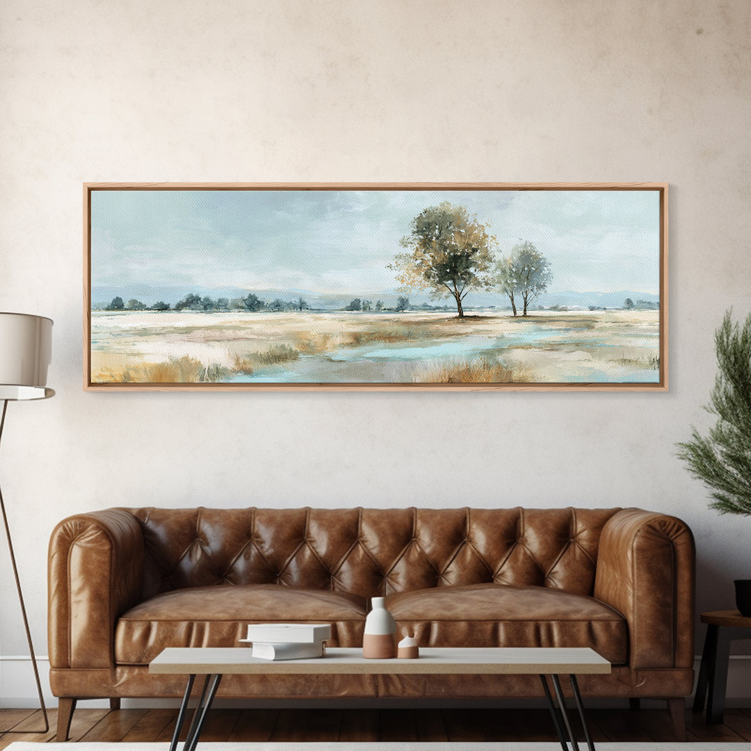 Open Field with Distant Tree Framed Canvas Print, Waiting Room Art, Dental Art, Waiting Room Decor, Fine Art, Calm, WRA-3x1-15