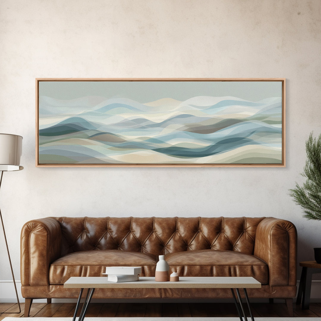 Soft Abstract Waves Framed Canvas Print, Waiting Room Art, Printable Art, Waiting Room Decor, Abstract Art, Calm, WRA-3x1-18