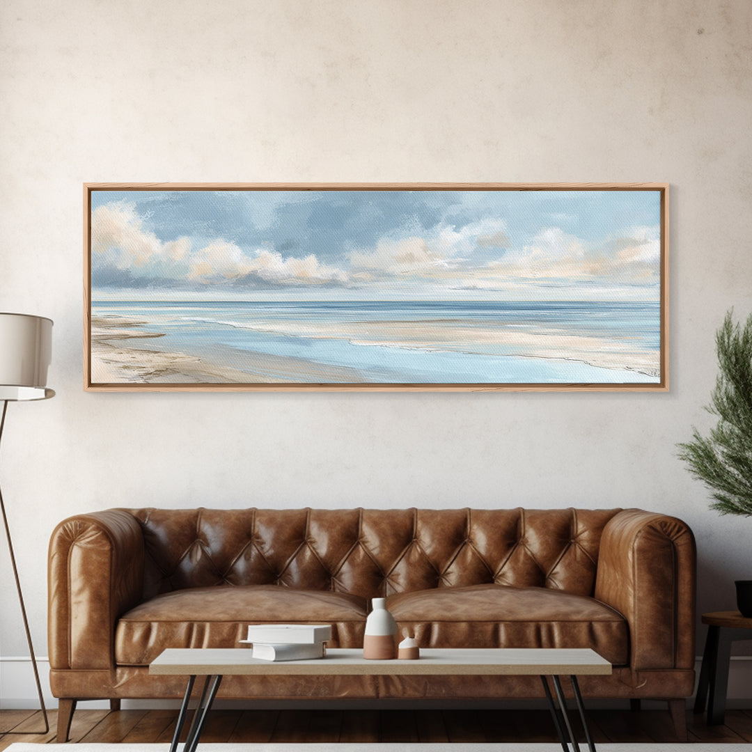 Coastal Horizon with Pale Sand and Water Canvas Print, Waiting Room Art, Landscape, Waiting Room Decor, Fine Art, Calm, WRA-3x1-25