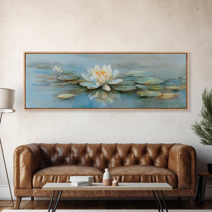 Lotus Flower on Still Water Canvas Print, Waiting Room Art, Luxury Decor, Waiting Room Decor, Fine Art, Calm, Original Art, WRA-3x1-31