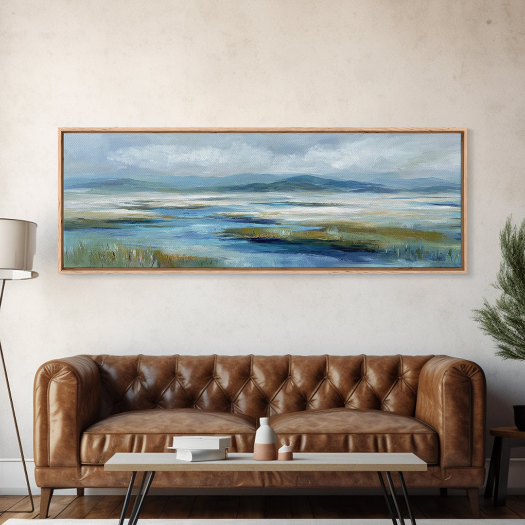 Blue Heron in Quiet Marsh Canvas Print, Waiting Room Art, Dental Wall Art, Waiting Room Decor, Watercolor Art, Calm, WRA-3x1-4