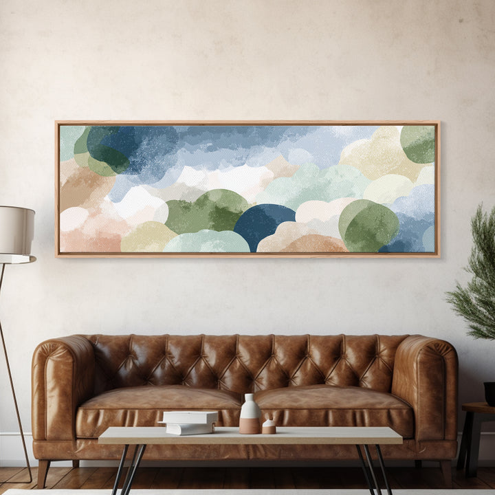 Pastel Rainbow Shapes for Pediatric Spaces Framed Canvas Print, Waiting Room Art, Floral Wall Art, Waiting Room Decor, Calm, WRA-3x1-58