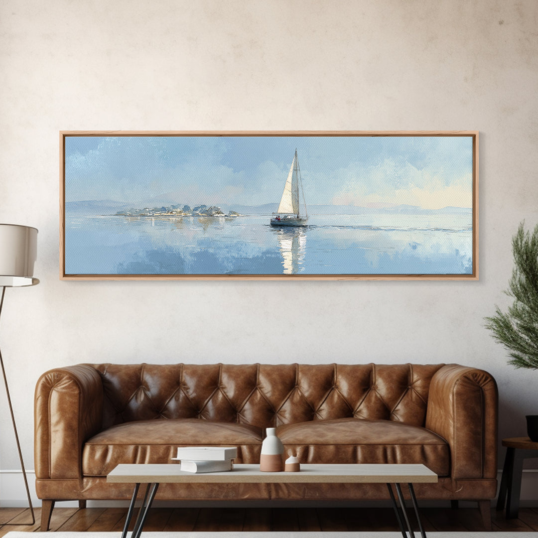 Quiet Sailboat on Calm Water Framed Canvas Print, Waiting Room Art, Wall Art, Waiting Room Decor, Calm, Floral Wall Art, WRA-3x1-59