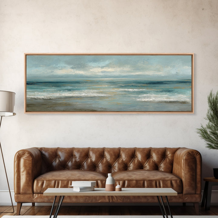 Coastal Horizon with Pale Sand and Water Framed Canvas Print, Waiting Room Art, Minimalist Art, Waiting Room Decor, WRA-3x1-73