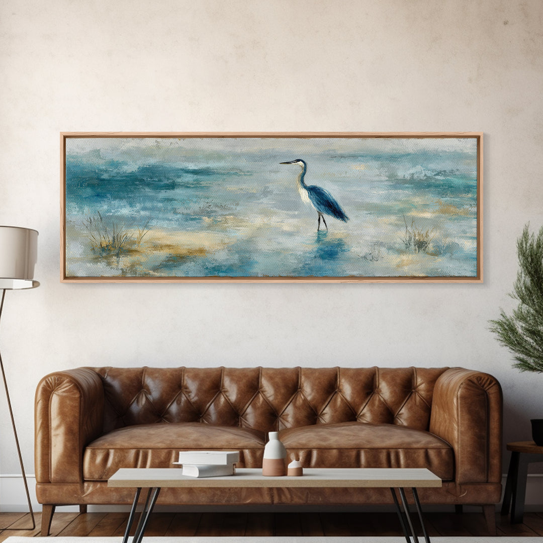 Blue Heron in Quiet Marsh Canvas Print, Waiting Room Art, Home Decor, Waiting Room Decor, Fine Art, Calm, Modern Art, WRA-3x1-76
