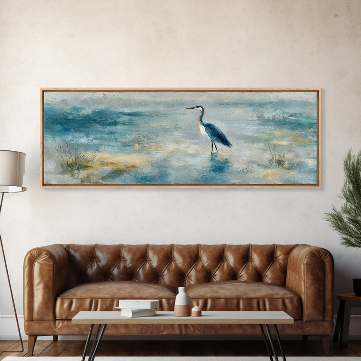 Blue Heron in Quiet Marsh Canvas Print, Waiting Room Art, Home Decor, Waiting Room Decor, Fine Art, Calm, Modern Art, WRA-3x1-76