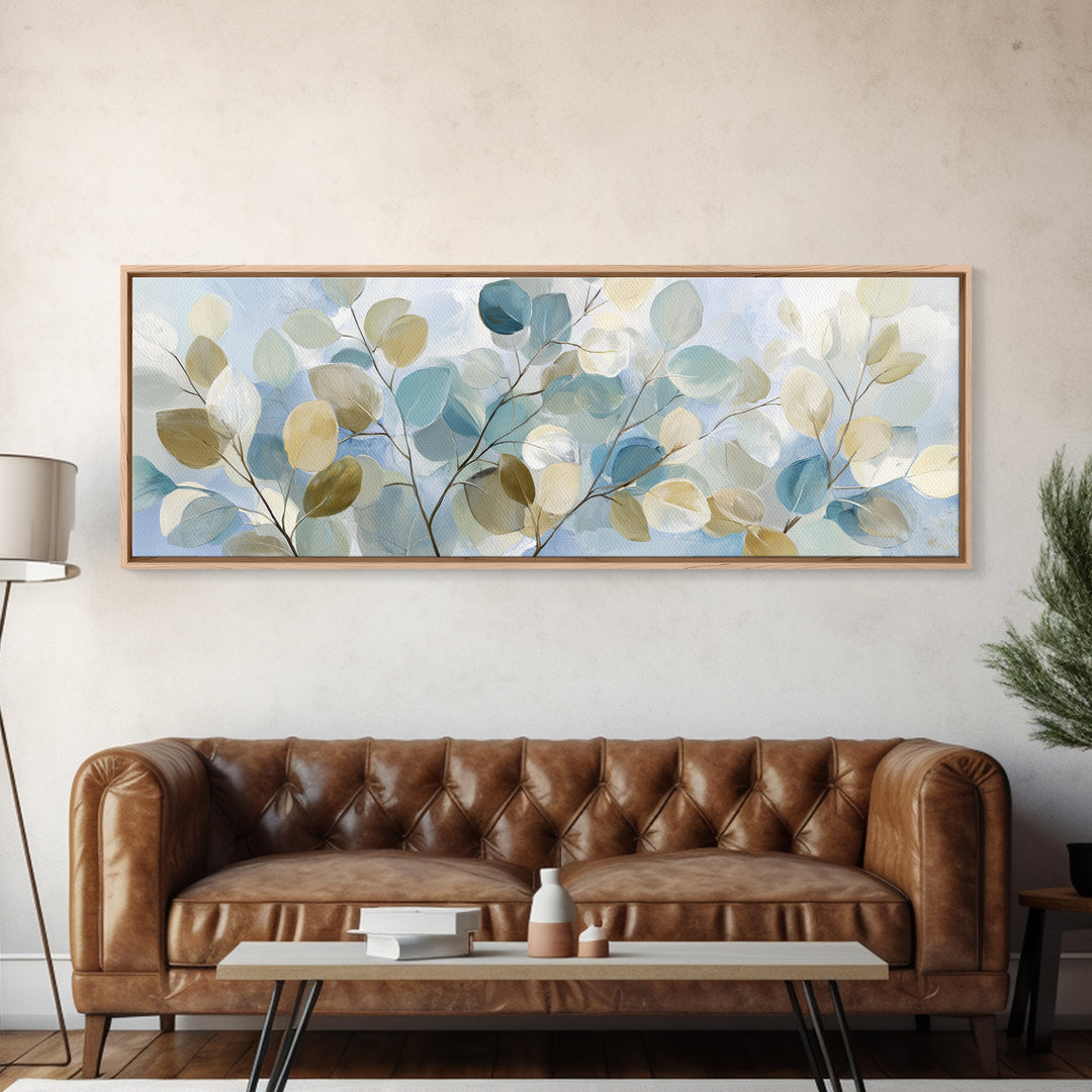 Clean Eucalyptus Leaf Study Framed Canvas Print, Waiting Room Art, Digital Art Print, Waiting Room Decor, Watercolor Art, Calm, WRA-3x1-81