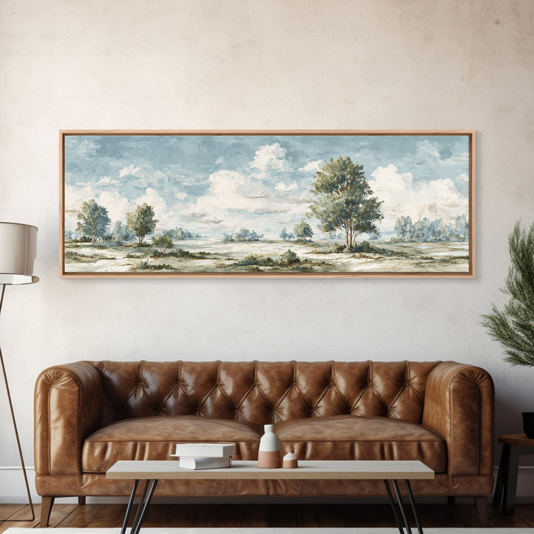 Open Field with Distant Tree Framed Canvas Print, Waiting Room Art, Abstract Art, Waiting Room Decor, Fine Art, Calm, WRA-3x1-87