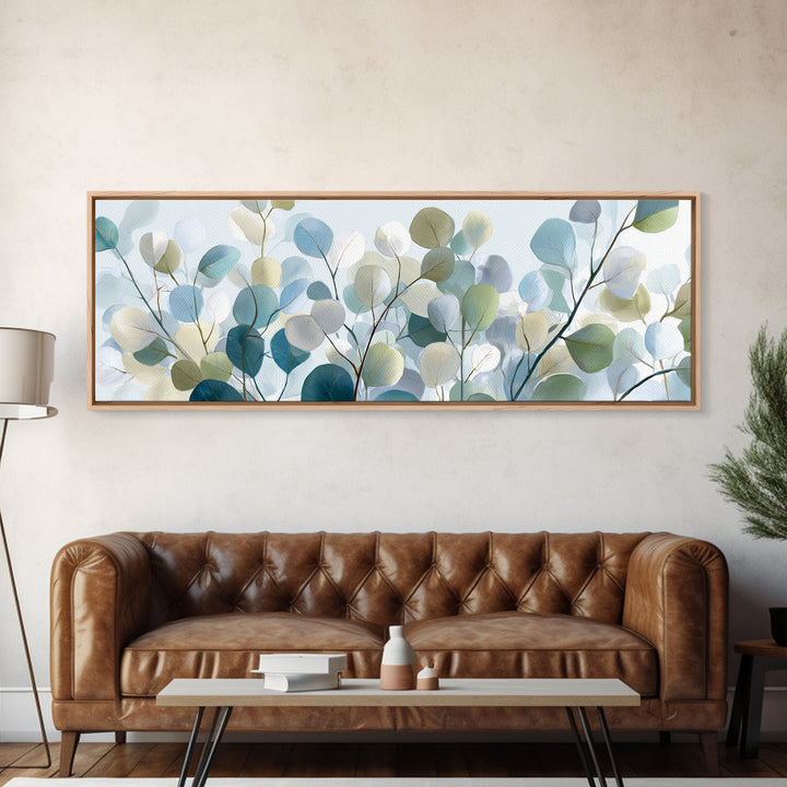 Clean Eucalyptus Leaf Study Framed Canvas Print, Waiting Room Art, Office Wall Art, Waiting Room Decor, Fine Art, Calm, WRA-3x1-9