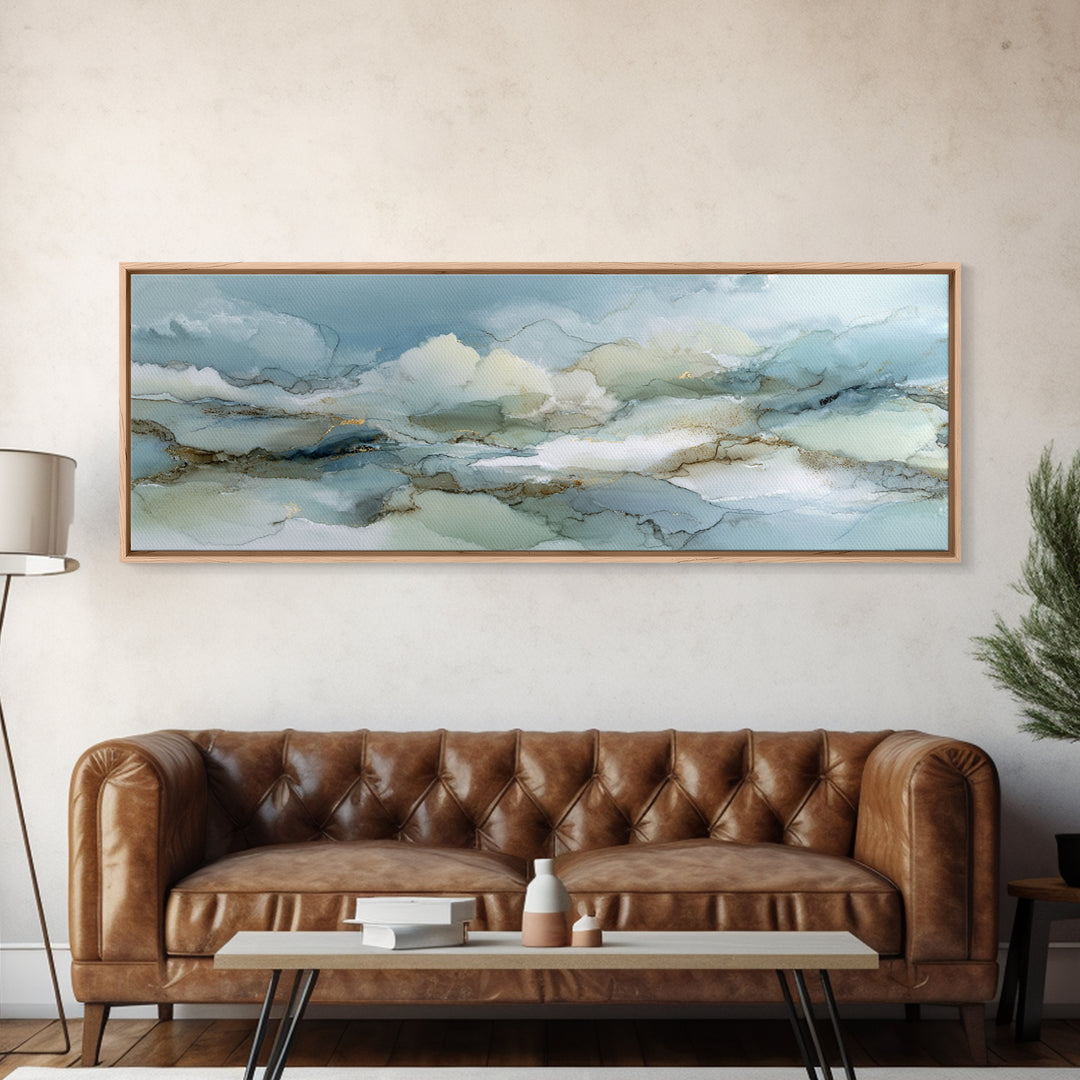 Soft Abstract Waves Framed Canvas Print, Waiting Room Art, Abstract, Waiting Room Decor, Abstract Art, Calm, Modern Decor, WRA-3x1-90