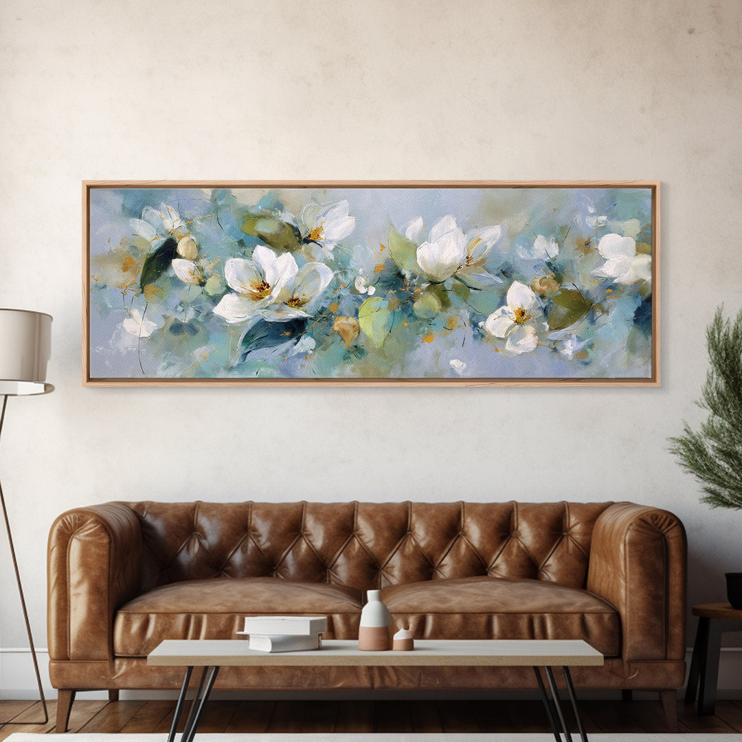 White Orchid on Light Gray Ground Canvas Print, Waiting Room Art, Textured Painting, Waiting Room Decor, Oil Painting, Calm, WRA-3x1-95