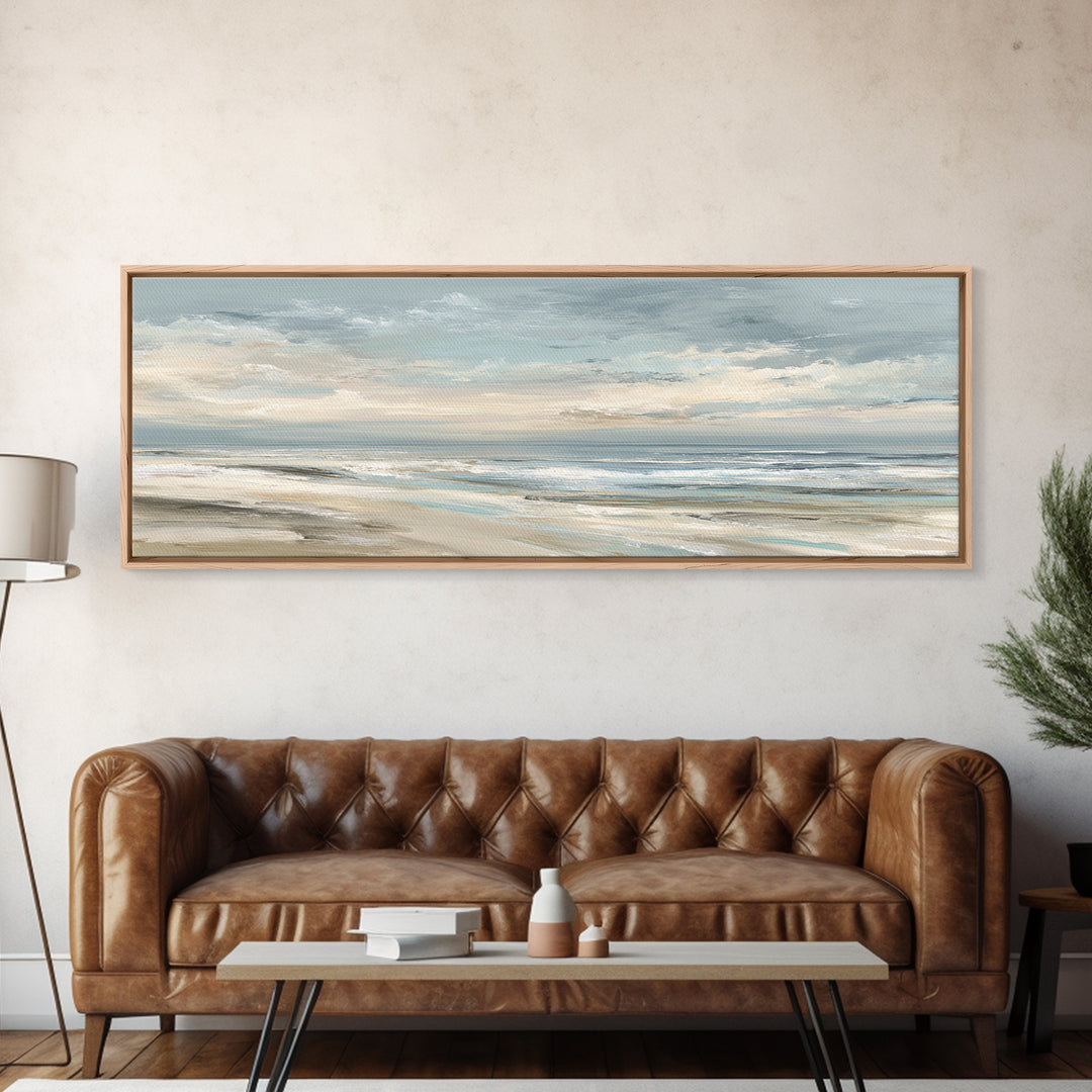 Coastal Horizon with Pale Sand and Water Canvas Print, Waiting Room Art, Gallery Decor, Waiting Room Decor, Fine Art, Calm, WRA-3x1-97