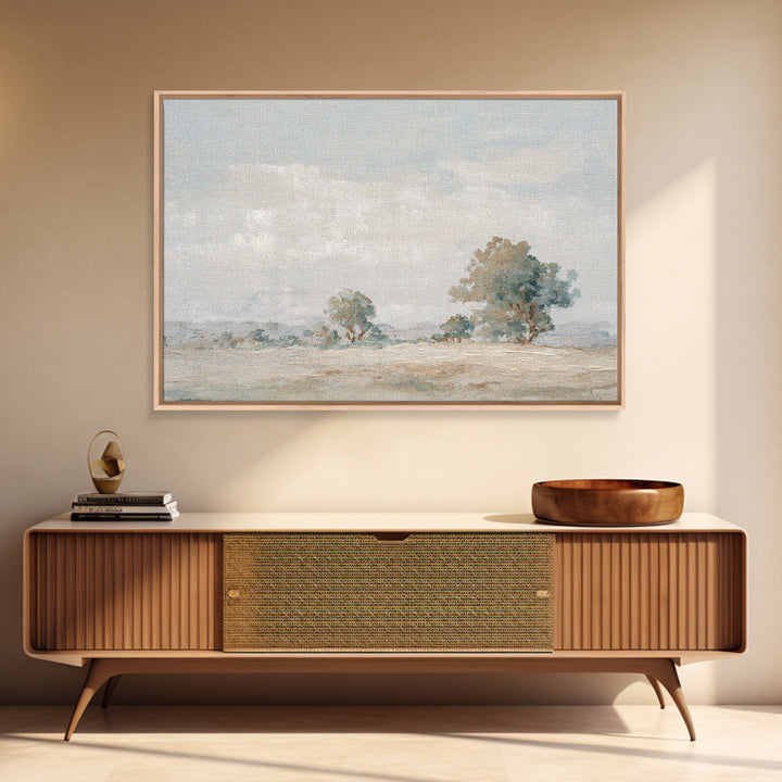 Open Field with Distant Tree Framed Canvas Print, Waiting Room Art, Landscape, Waiting Room Decor, Calm, Neutral Decor, WRA-3x2-27