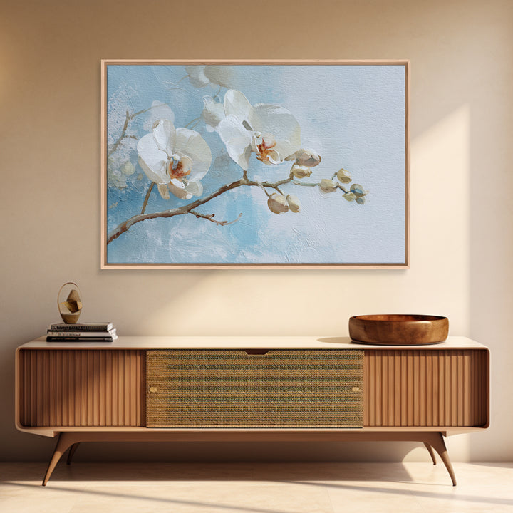 White Orchid on Light Gray Ground Framed Canvas Print, Waiting Room Art, Dental Office Decor, Waiting Room Decor, Calm, WRA-3x2-35