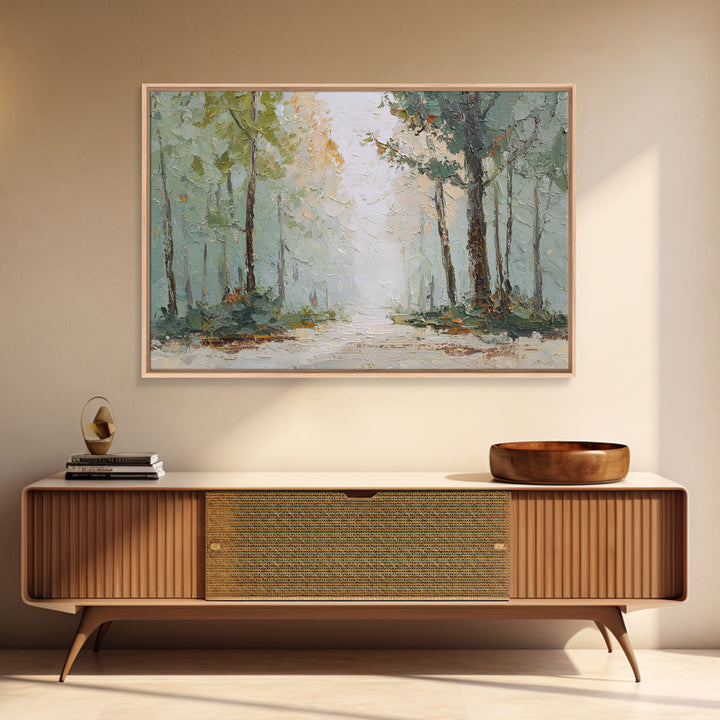 Misty Forest Path Framed Canvas Print, Waiting Room Art, Neutral Decor, Waiting Room Decor, Fine Art, Calm, Wall Art, WRA-3x2-39