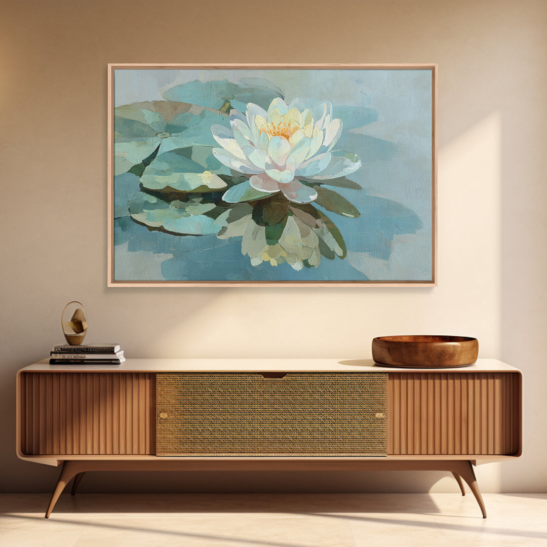 Lotus Flower on Still Water Canvas Print, Waiting Room Art, Fine Art, Waiting Room Decor, Calm, Minimalist Decor, WRA-3x2-43