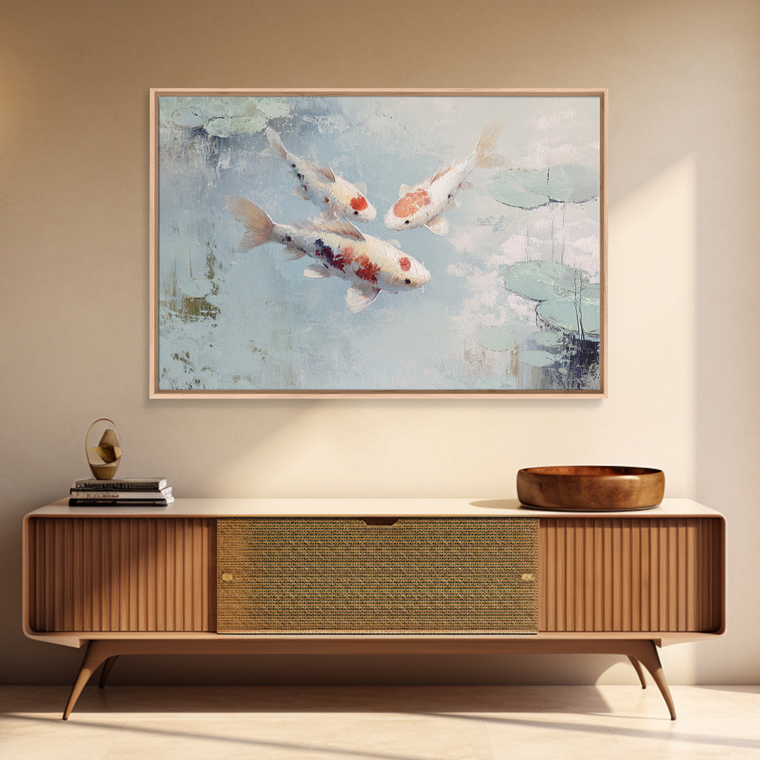 Gentle Koi Fish Framed Canvas Print, Waiting Room Art, Minimalist Wall Art, Waiting Room Decor, Oil Painting, Calm, Dental Art, WRA-3x2-50