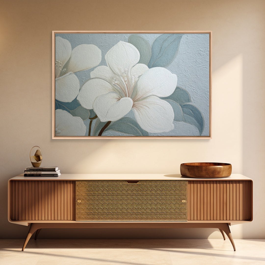 White Orchid on Light Gray Ground Framed Canvas Print, Waiting Room Art, Art Print, Waiting Room Decor, Oil Painting, Calm, WRA-3x2-59