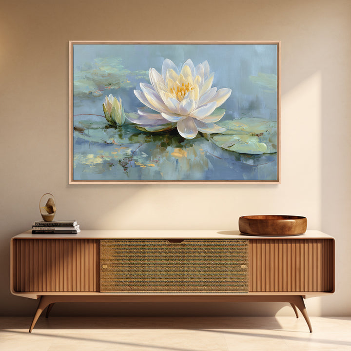 Lotus Flower on Still Water Canvas Print, Waiting Room Art, Textured Painting, Waiting Room Decor, Watercolor Art, Calm, WRA-3x2-67