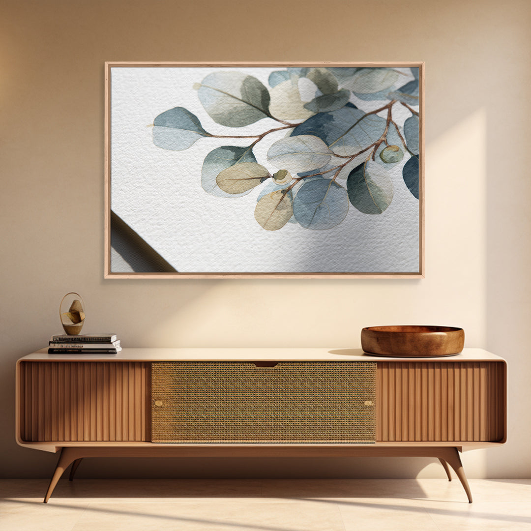 Clean Eucalyptus Leaf Study Framed Canvas Print, Waiting Room Art, Dog Wall Art, Waiting Room Decor, Fine Art, Calm, Boho Decor, WRA-3x2-69