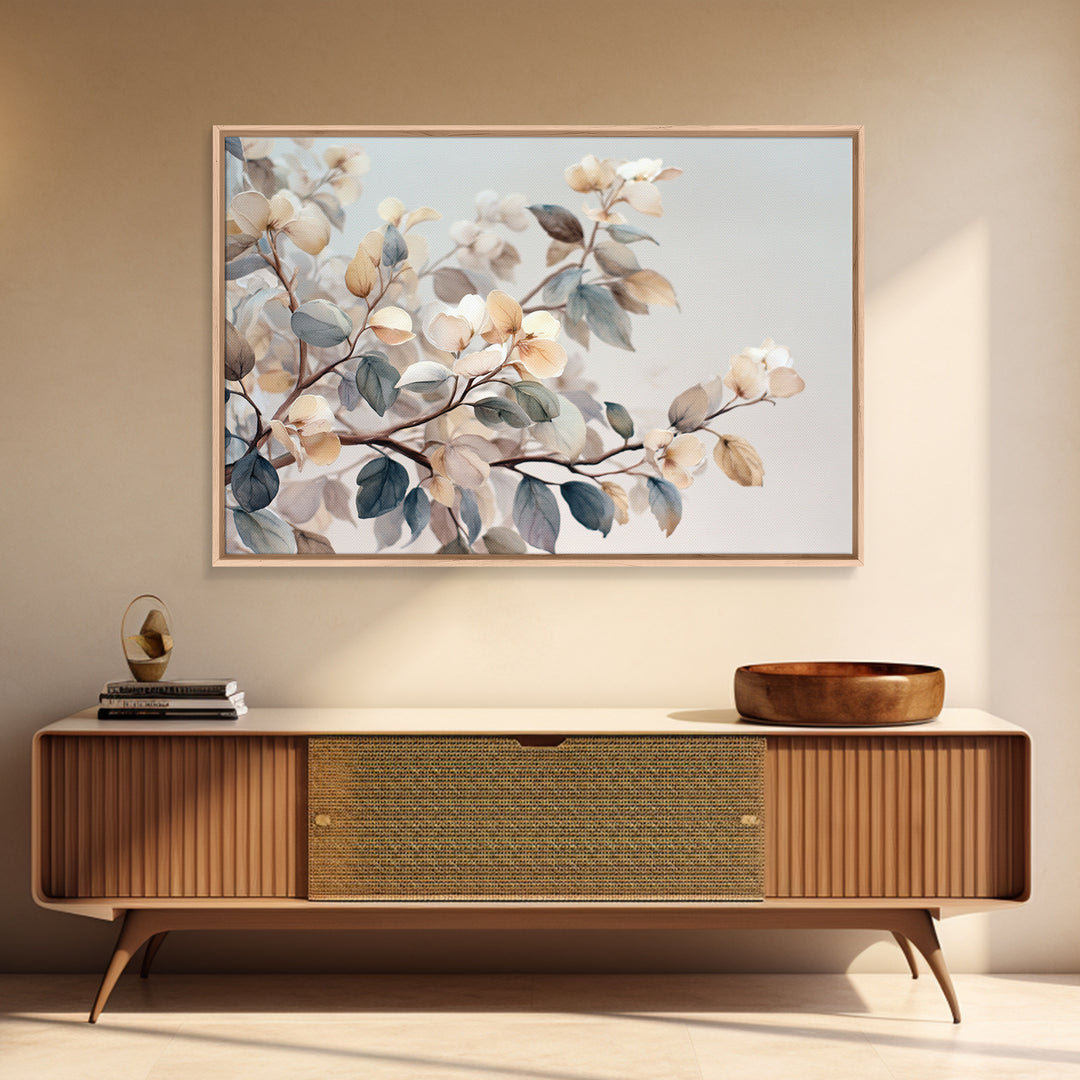 Neutral Botanical Branch Framed Canvas Print, Waiting Room Art, Home Decor, Waiting Room Decor, Fine Art, Calm, Modern Art, WRA-3x2-7