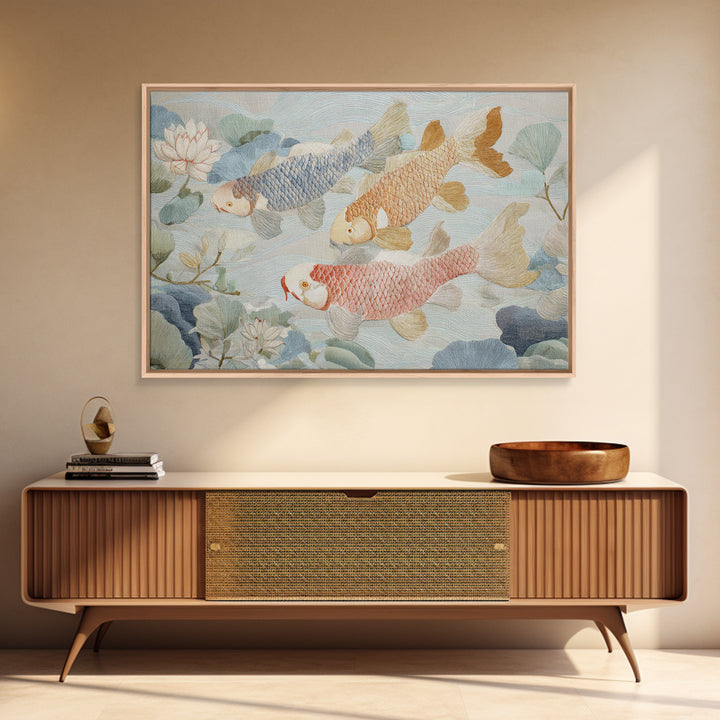 Gentle Koi Fish Framed Canvas Print, Waiting Room Art, Minimalist Wall Art, Waiting Room Decor, Oil Painting, Calm, Dental Art, WRA-3x2-74