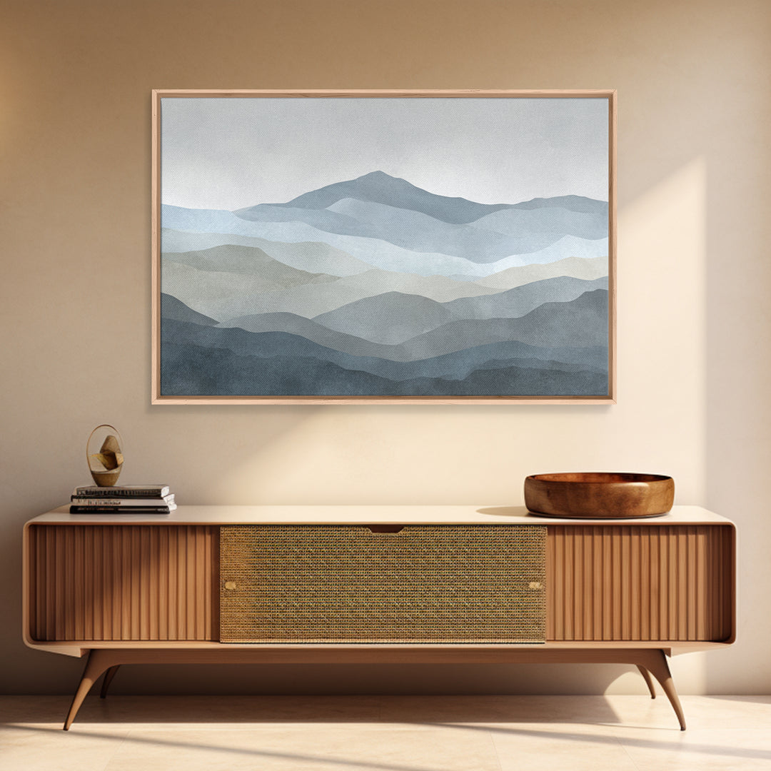Simple Mountain Layers Framed Canvas Print, Waiting Room Art, Landscape, Waiting Room Decor, Watercolor Art, Calm, WRA-3x2-90