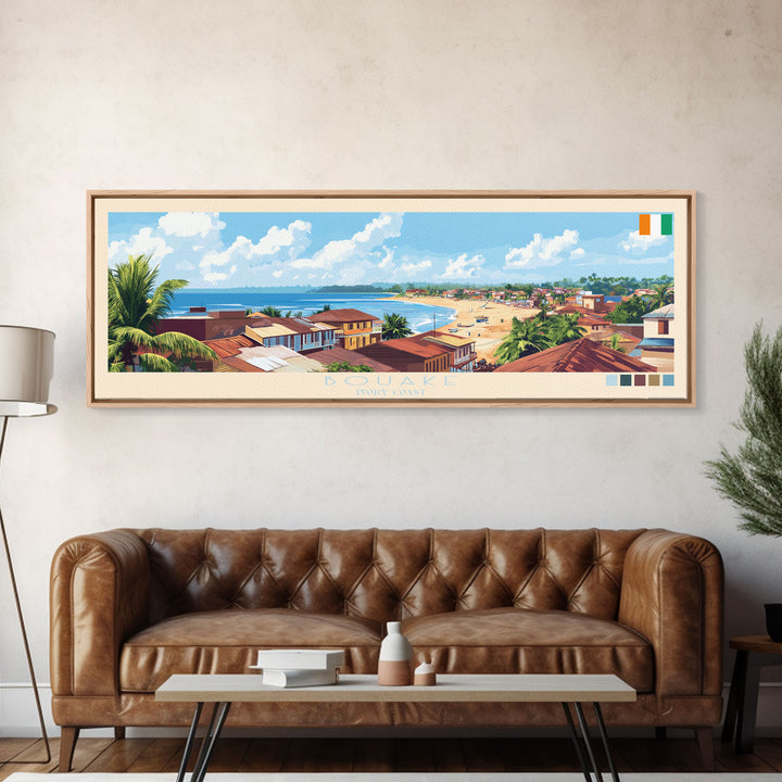 Bouake, Ivory Coast Panoramic Travel Poster Canvas Print, Bouake, Ivory Coast Painting, Ivory Coast Art, Bouake Panoramic Travel Art, Travel Painting
