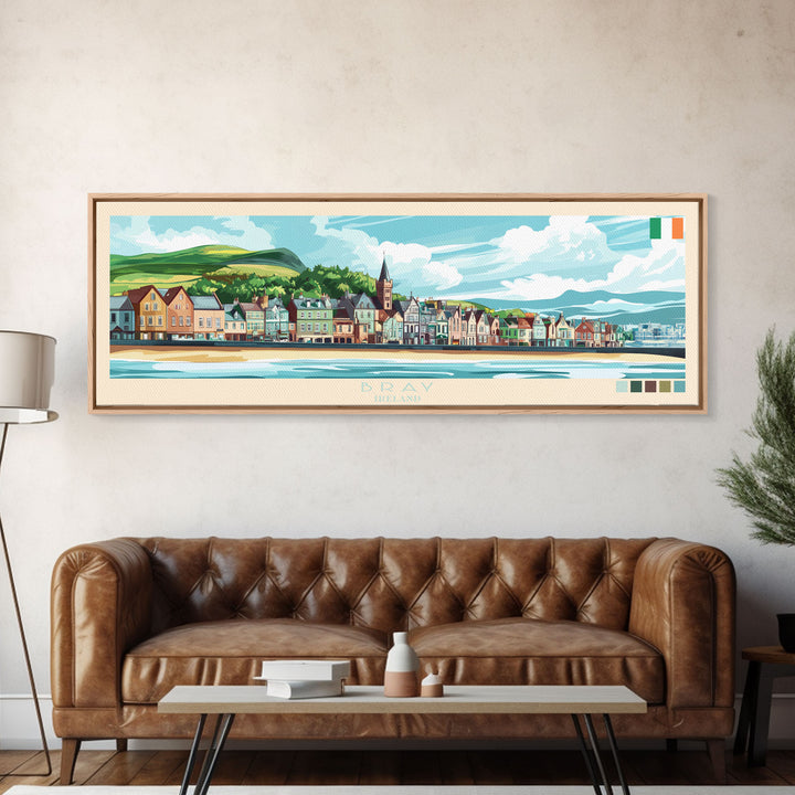 Bray, Ireland Panoramic Travel Poster Canvas Print, Bray, Ireland Painting, Ireland Art, Bray Travel Art, Guest Room Painting