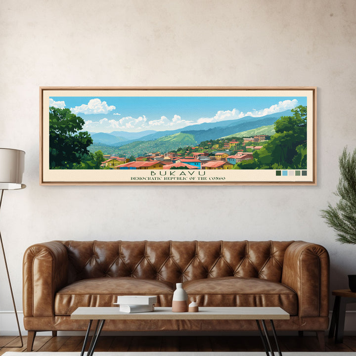 Bukavu, Congo Panoramic Travel Poster Canvas Print, Bukavu, Congo Painting, Congo Art, Bukavu Travel Art, Living Room Painting