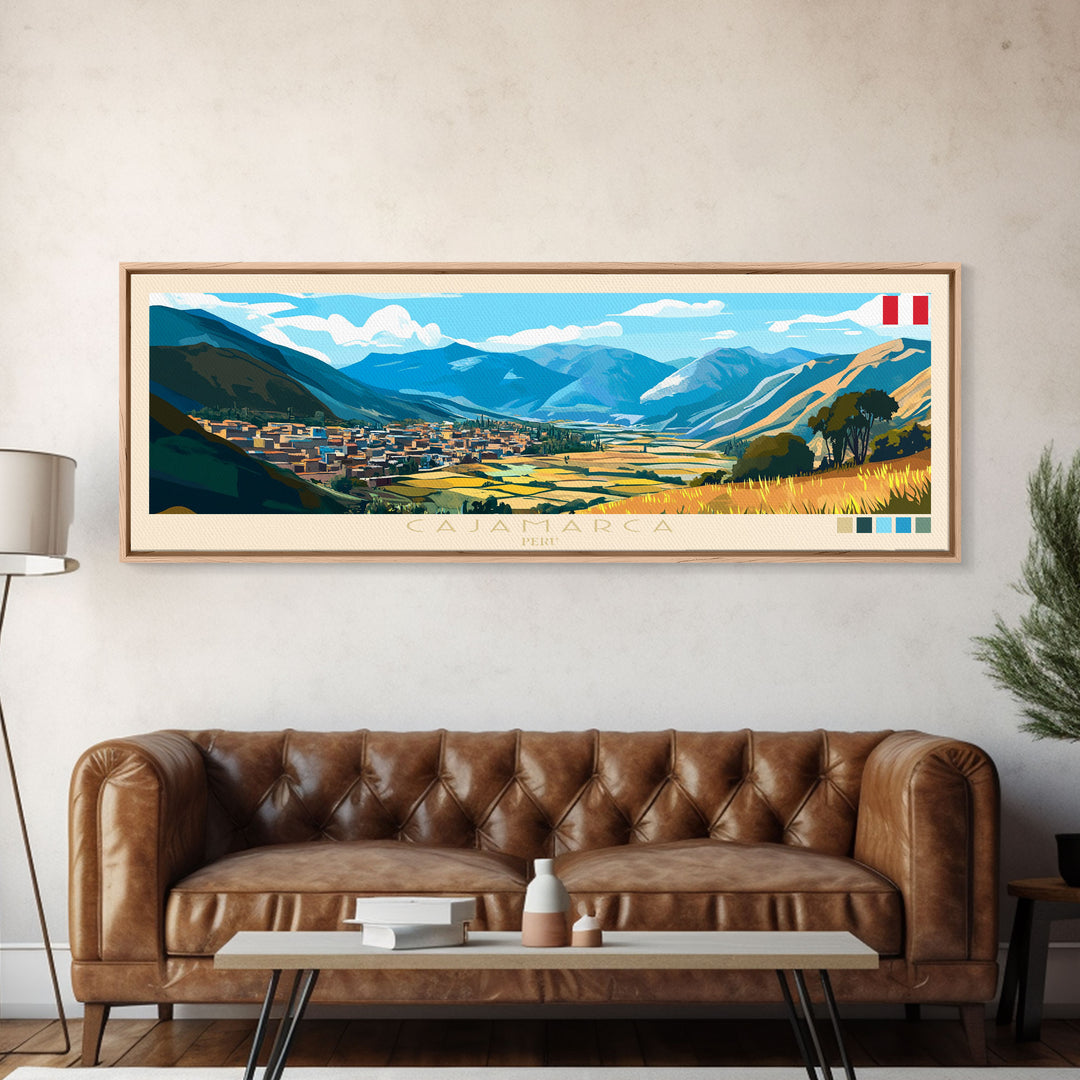 Cajamarca, Peru Panoramic Travel Poster Canvas Print, Cajamarca, Peru Painting, Peru Art, Cajamarca Travel Art, Guest Room Painting
