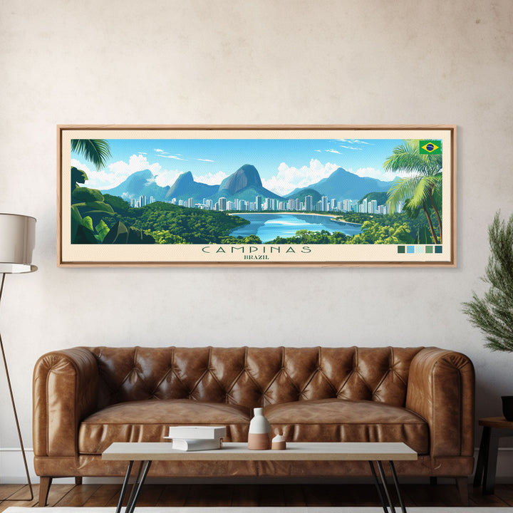 Campinas, Brazil Travel Poster Panoramic Canvas Print, Campinas, Brazil Painting, Brazil Art, Campinas Travel Art, Guest Room Painting