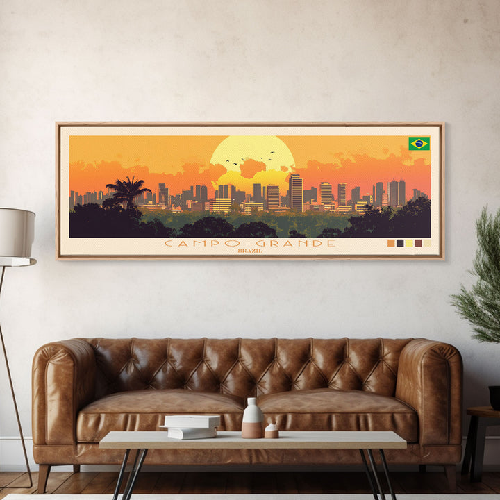 Campo Grande, Brazil Panoramic Travel Poster Canvas Print, Campo Grande, Brazil Painting, Brazil Art, Campo Grande Panoramic Travel Art, Travel Painting