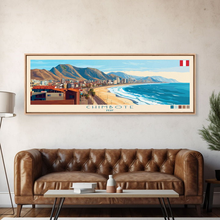 Chimbote, Peru Panoramic Travel Poster Canvas Print, Chimbote, Peru Painting, Peru Art, Chimbote Travel Art, Living Room Painting