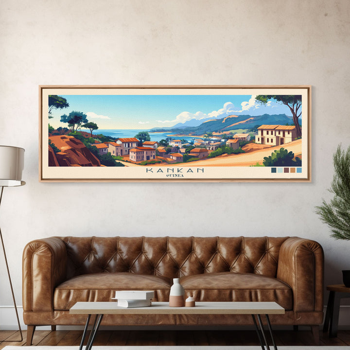 Kankan, Guinea Panoramic Travel Poster Canvas Print, Kankan, Guinea Painting, Guinea Art, Kankan Panoramic Travel Art, Travel Painting