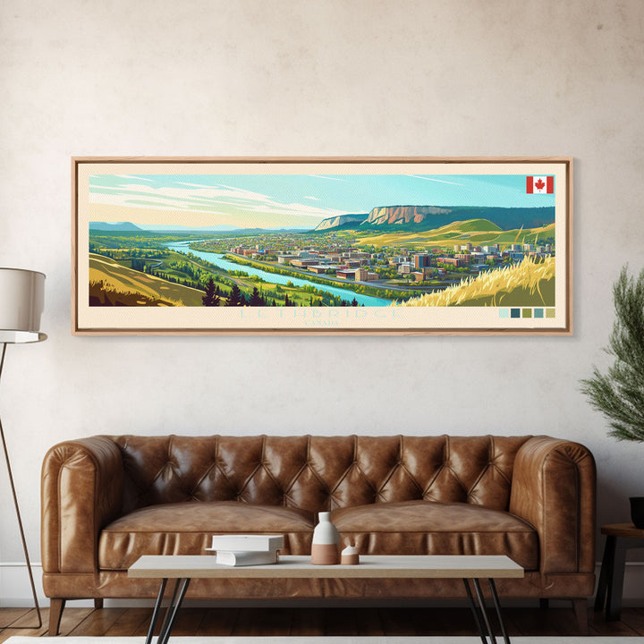 Lethbridge, Canada Panoramic Travel Poster Canvas Print, Lethbridge, Canada Painting, Canada Art, Lethbridge Travel Art, Living Room Painting
