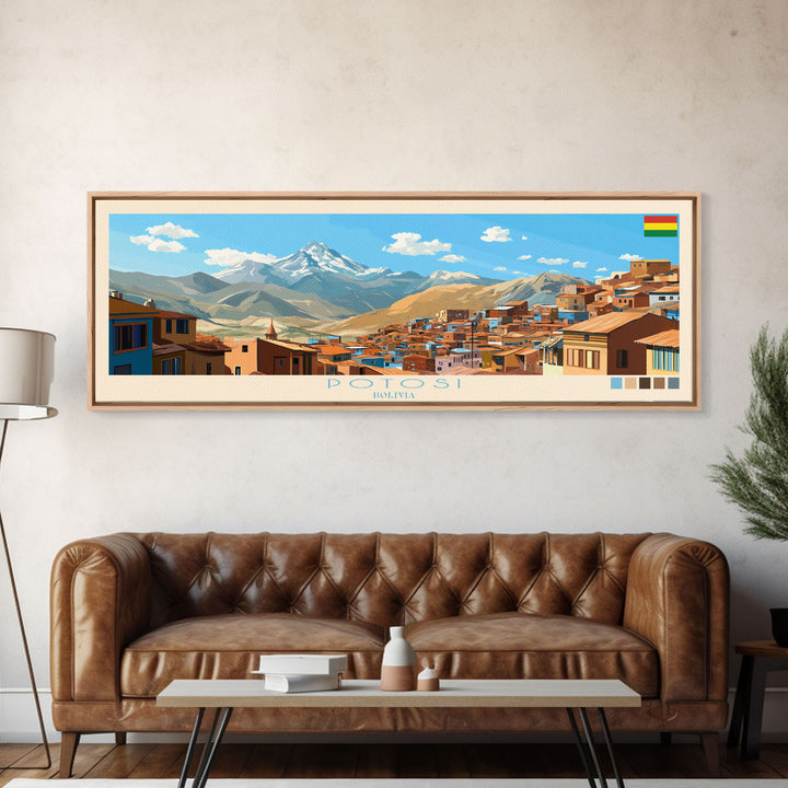 Potosi, Bolivia Panoramic Travel Poster Canvas Print, Potosi, Bolivia Painting, Bolivia Art, Potosi Panoramic Travel Art, Travel Painting