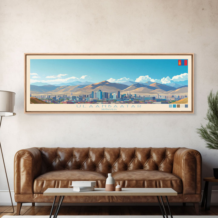Ulaanbaatar, Mongolia Panoramic Travel Poster Canvas Print, Ulaanbaatar, Mongolia Painting, Mongolia Art, Ulaanbaatar Travel Art, Living Room Painting