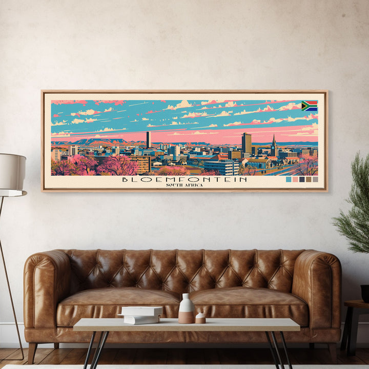 Bloemfontein, South Africa Panoramic Canvas Print, Bloemfontein, South Africa Painting, South Africa Art, Bloemfontein Travel Poster, Travel Art, Guest Room Painting